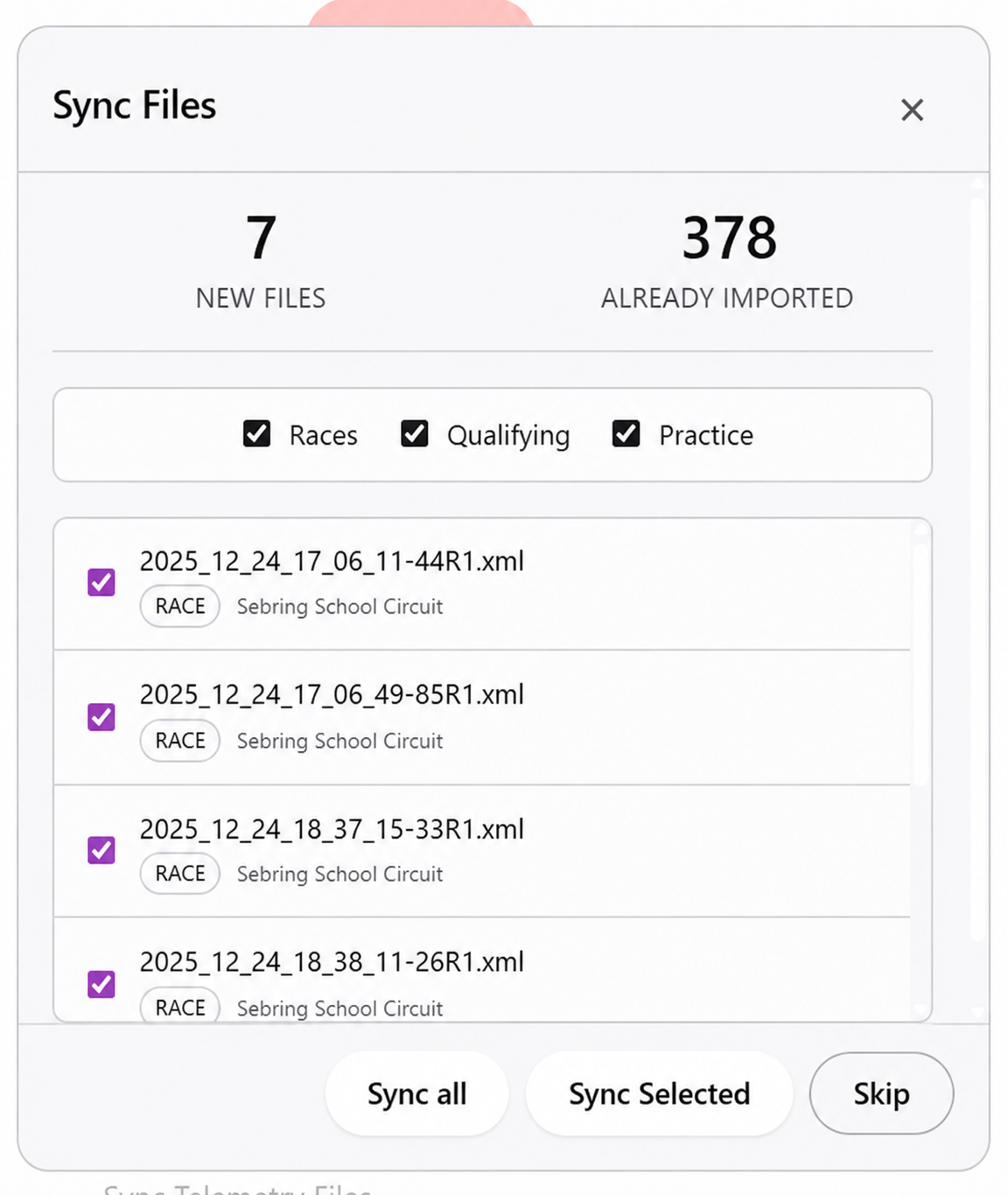 Sync Existing Files — backlog list and upload options